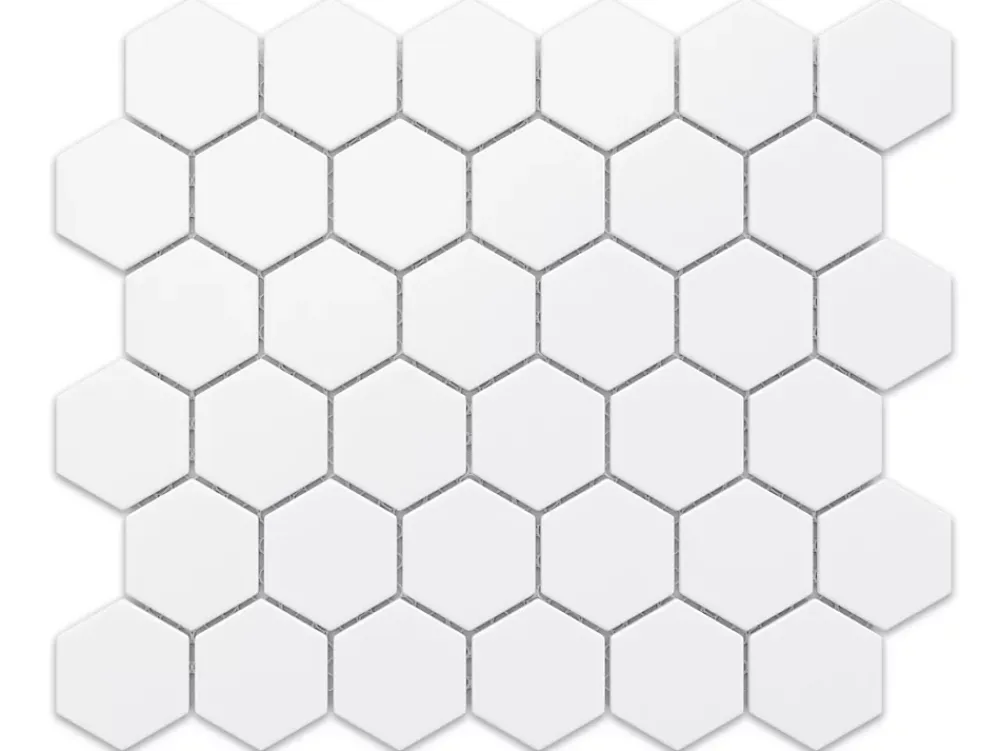 Ilcom Mosaïque Pour Salle De Bains|Mosaïque<Mosaïque sur résille pour salle de bain et cuisine en céramique 29.7 cm x 26.2 cm - White hexagon