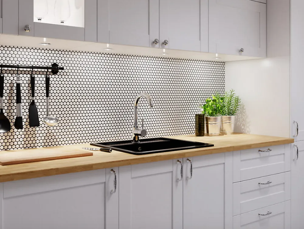 Ilcom Mosaïque<Mosaïque sur résille pour salle de bain et cuisine en céramique 31.7 cm x 29.3 cm - Matt white dot