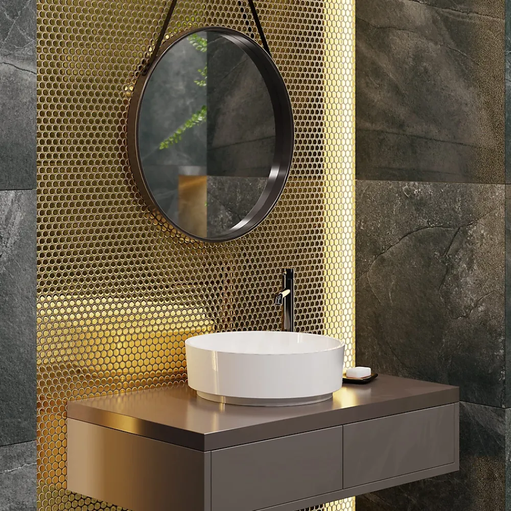Ilcom Mosaïque<Mosaïque sur résille pour salle de bain et cuisine en céramique 29.3 cm x 31.7 cm - Golden drops