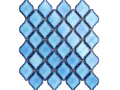 Ilcom Mosaïque sur résille pour salle de bain et cuisine en céramique - 28.2 cm x 25.2 cm - Blue arabesque- Mosaïque