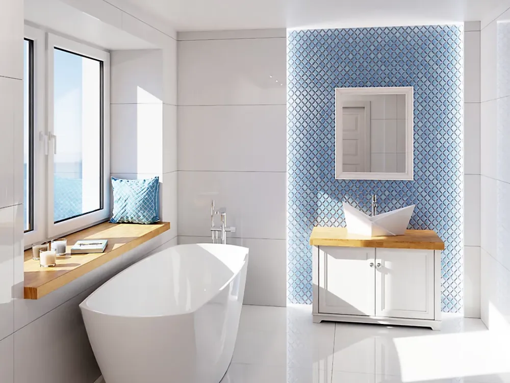 Ilcom Mosaïque sur résille pour salle de bain et cuisine en céramique - 28.2 cm x 25.2 cm - Blue arabesque- Mosaïque