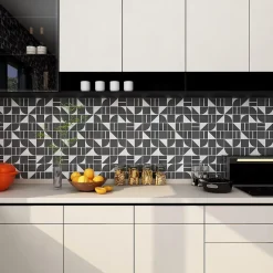 GoodHome Mosaïque Urda noir et blanc 30 x 30 cm- Mosaïque Pour Salle De Bains|Mosaïque Pour Wc
