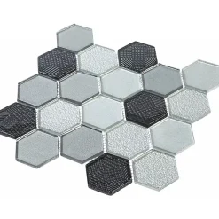 Decoon Mosaïque Verre - Mix Gris - Hexagones- Mosaïque Pour Pièce À Vivre