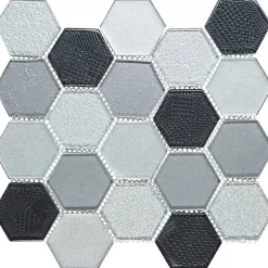 Decoon Mosaïque Verre - Mix Gris - Hexagones- Mosaïque Pour Pièce À Vivre