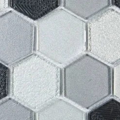 Decoon Mosaïque Verre - Mix Gris - Hexagones- Mosaïque Pour Pièce À Vivre