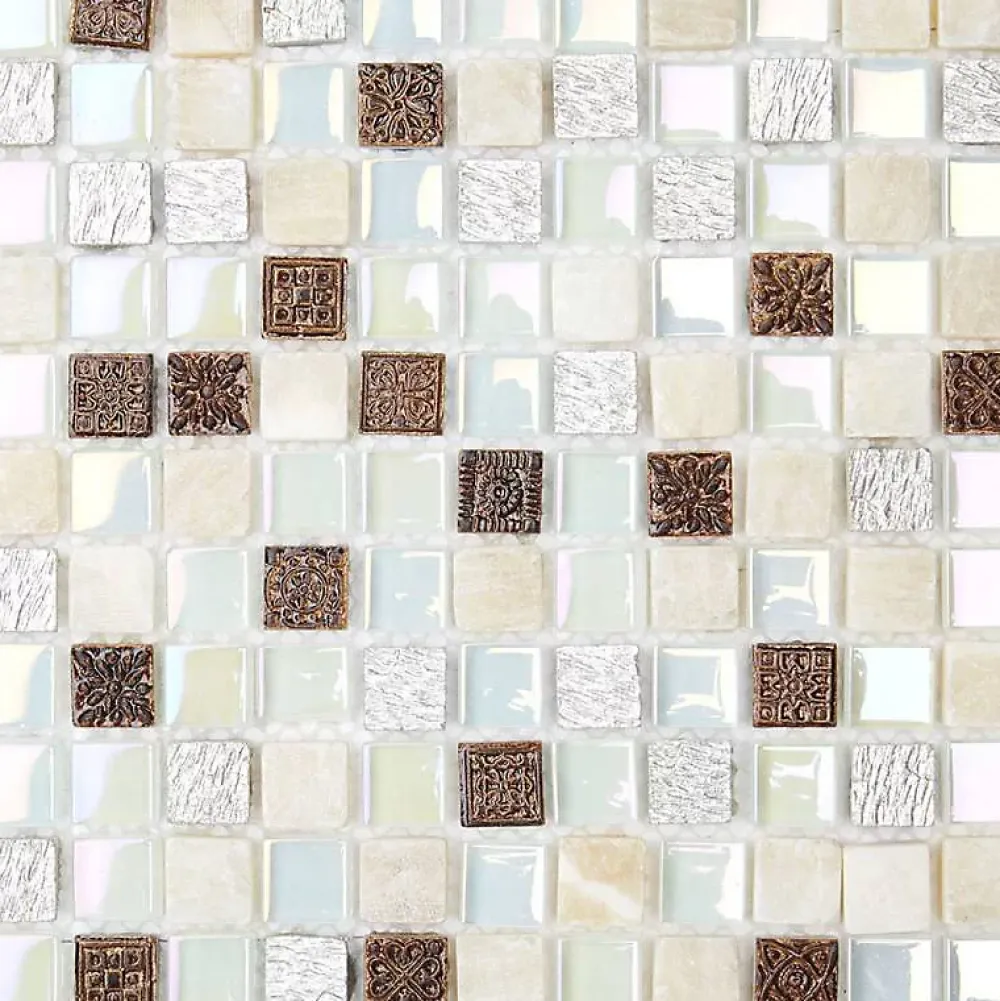 Decoon Mosaïque Verre / Pierre - Nacre - 1.5 x 1.5 cm- Mosaïque Pour Douche