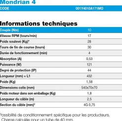 Came France MOTEUR MONDRIAN 4 DIAMETRE 35 10NM 17RPM FILAIRE- Volet Roulant