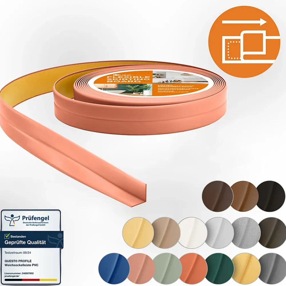 Quest Plinthe Pour Sol En Vinyle Et Pvc<Moulure Souple en PVC 10x10 mm, Auto-Adhésive avec Bande Mousse, Plinthe Souple, pour Finitions et Étanchéité des Jonctions, brun