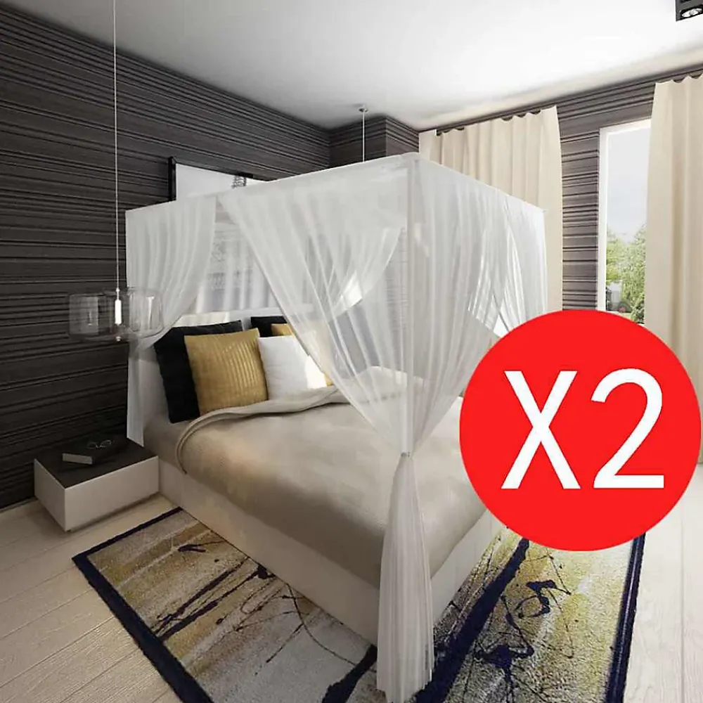 Vidaxl Moustiquaire de lit carré 3 ouvertures 2 pcs- Moustiquaire De Lit