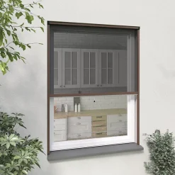 Moustikit Moustiquaire enroulable verticale fenêtre en alu marron - Confort- Moustiquaire Pour Fenêtre