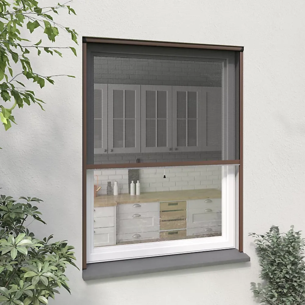 Moustikit Moustiquaire enroulable verticale fenêtre en alu marron - Confort- Moustiquaire Pour Fenêtre