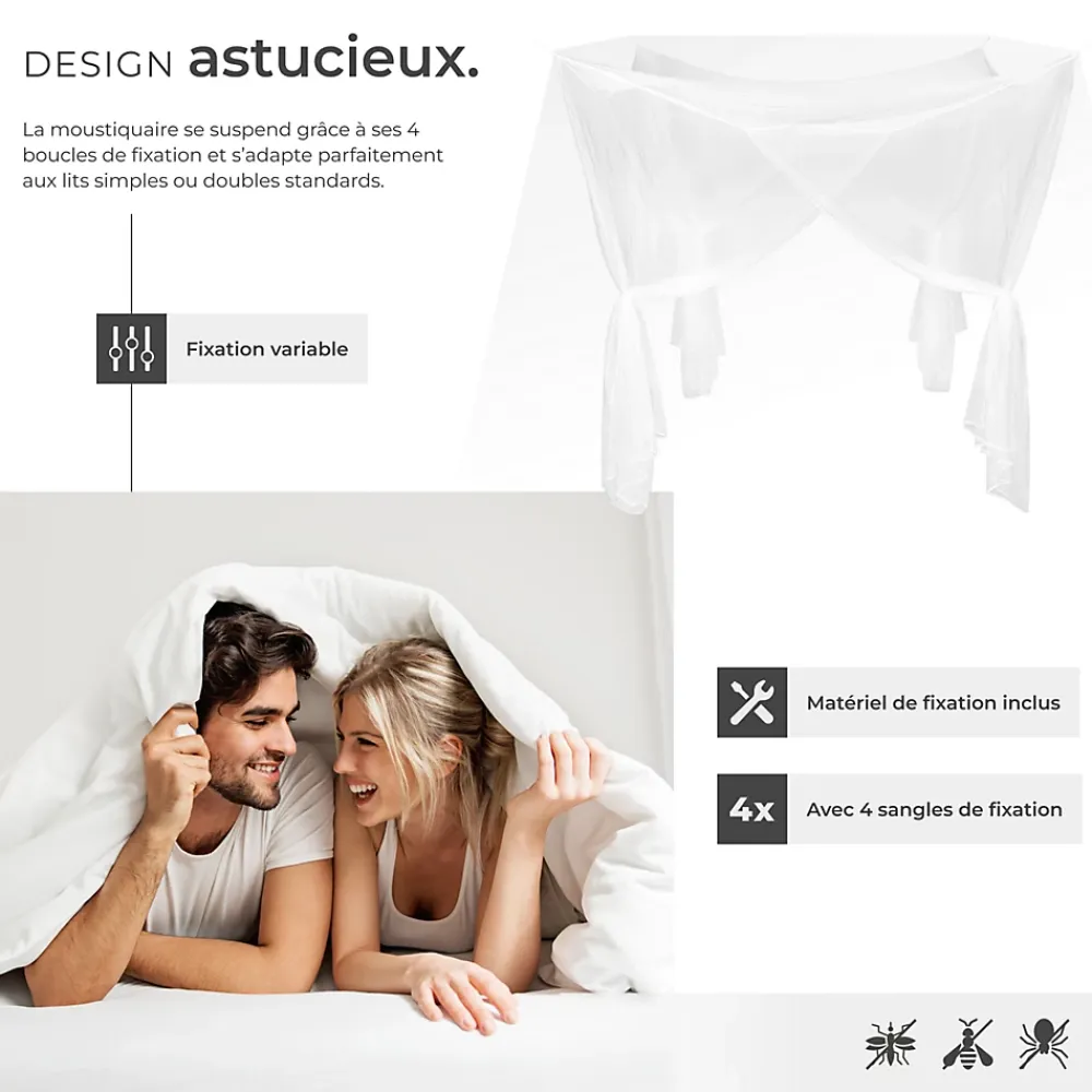 Tectake Moustiquaire Pour Fenêtre<Moustiquaire pour lits simples et doubles Maillage serré Lavable 220x200x210cm