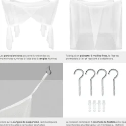 Tectake Moustiquaire Pour Fenêtre<Moustiquaire pour lits simples et doubles Maillage serré Lavable 220x200x210cm