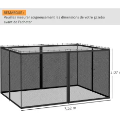 Outsunny Moustiquaire pour tonnelle barnum polyester nylon 3 x 4 m gris foncé- Moustiquaire Pour Tonnelle Et Pergola