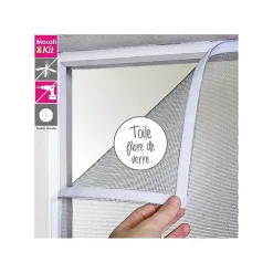 Moustikit Moustiquaire Souple auto-agrippante fibre de verre 120 cm x 150 cm - Gris -- Moustiquaire Pour Fenêtre