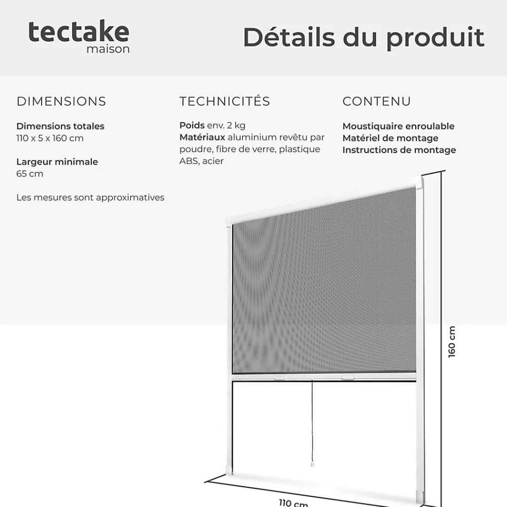 Tectake Moustiquaire Pour Fenêtre<Moustiquaire store pour fenêtre en Aluminium Découpe individuelle
