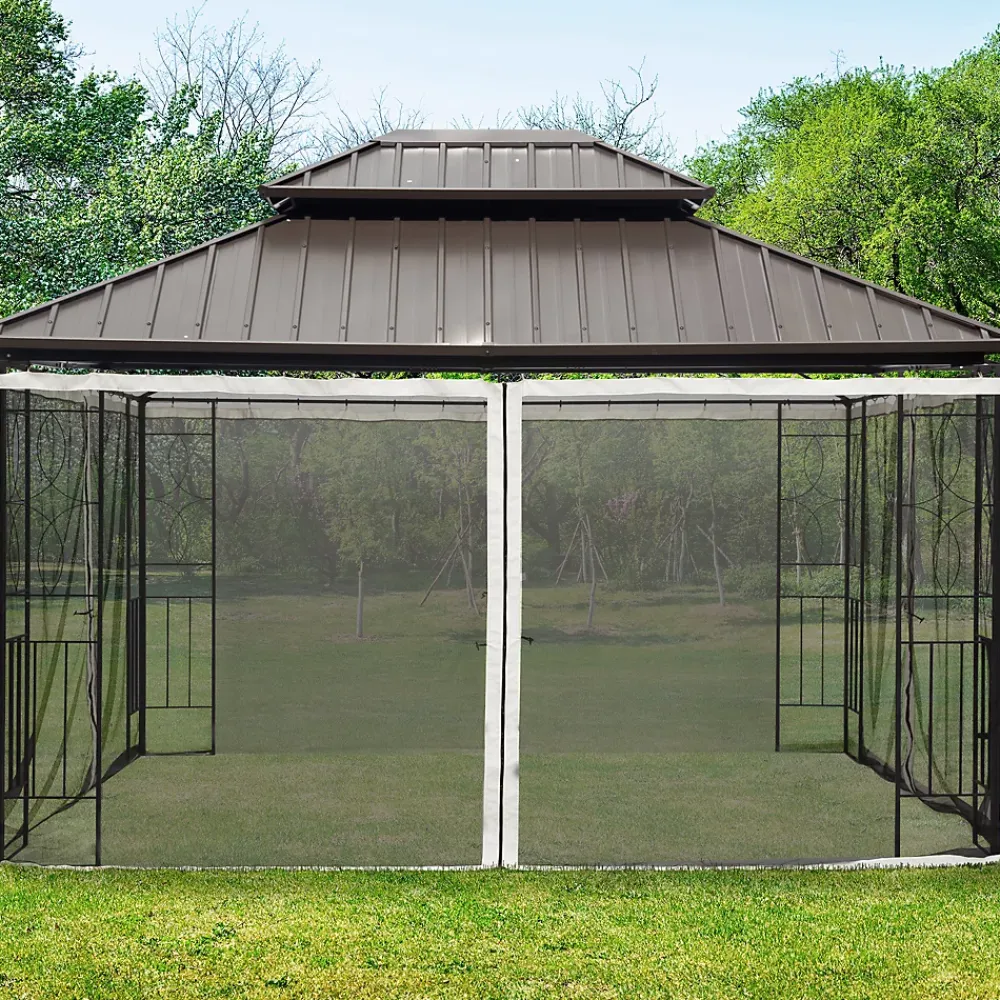 Outsunny Moustiquaires pour tonnelle barnum 3 x 4 m - lot de 4 moustiquaires zippées + crochets d'attaches - polyester nylon- Moustiquaire Pour Tonnelle Et Pergola
