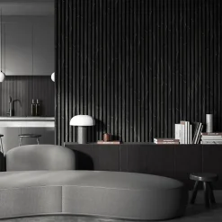 Decoon Panneau Tasseau Bois<Mur TV - Lot de 5 Panneaux tasseaux bois 250 x 30 x 1,9 cm - décor marbre noir/feutrine noir - 3,75m²