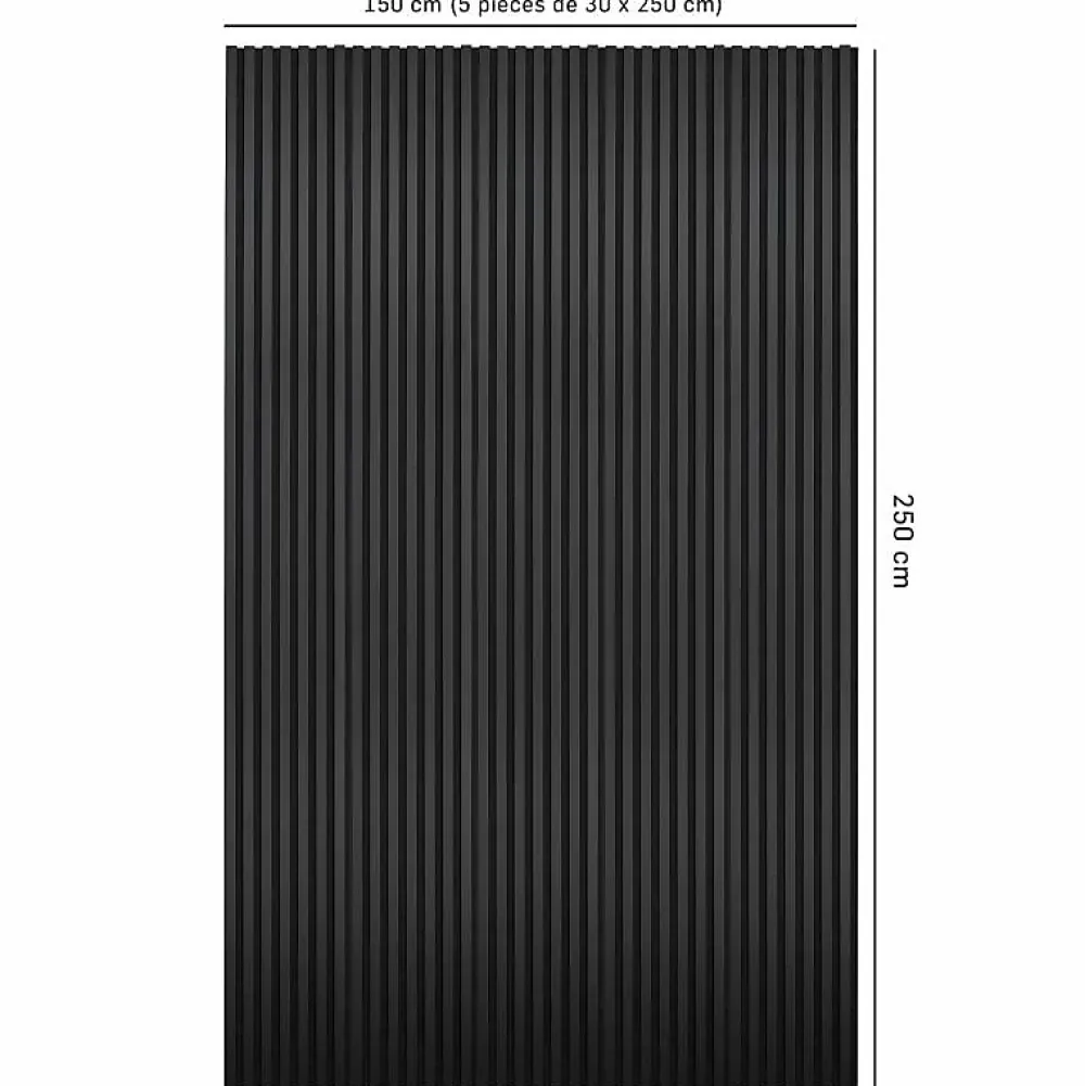 Decoon Panneau Tasseau Bois<Mur TV - Lot de 5 Panneaux tasseaux bois 250 x 30 x 1,9 cm - Lamelles placage noir fond noir - 3,75m²