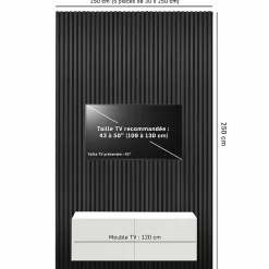 Decoon Panneau Tasseau Bois<Mur TV - Lot de 5 Panneaux tasseaux bois 250 x 30 x 1,9 cm - Lamelles placage noir fond noir - 3,75m²