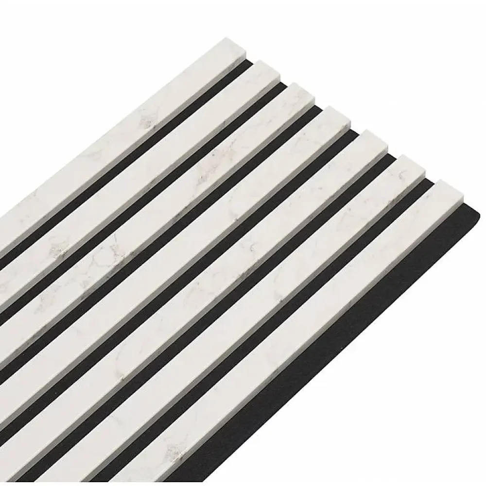 Decoon Panneau Tasseau Bois<Mur TV - Lot de 7 Panneaux tasseaux bois 250 x 30 x 1,9 cm - décor marbre blanc/feutrine noir - 5,25m²