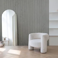 Decoon Panneau Tasseau Bois<Mur TV - Lot de 7 Panneaux tasseaux bois 250 x 30 x 1,9 cm - décor marbre blanc/feutrine noir - 5,25m²