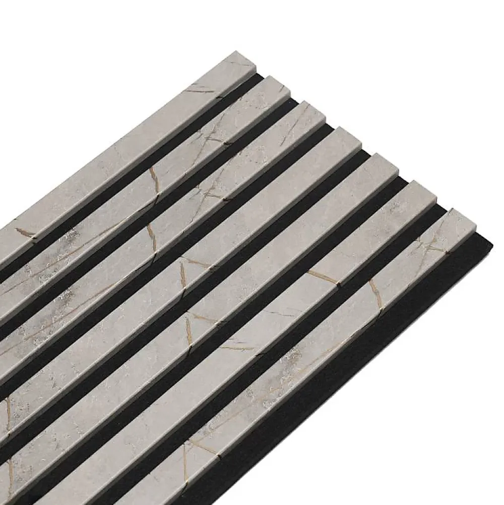Decoon Mur TV - Lot de 7 Panneaux tasseaux bois 250 x 30 x 1,9 cm - décor marbre gris/feutrine noir - 5,25m²- Panneau Tasseau Bois