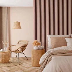 Decoon Panneau Tasseau Bois<Mur TV - Lot de 7 Panneaux tasseaux bois 250 x 30 x 1,9 cm - rose pastel/feutrine noir - 5,25m²