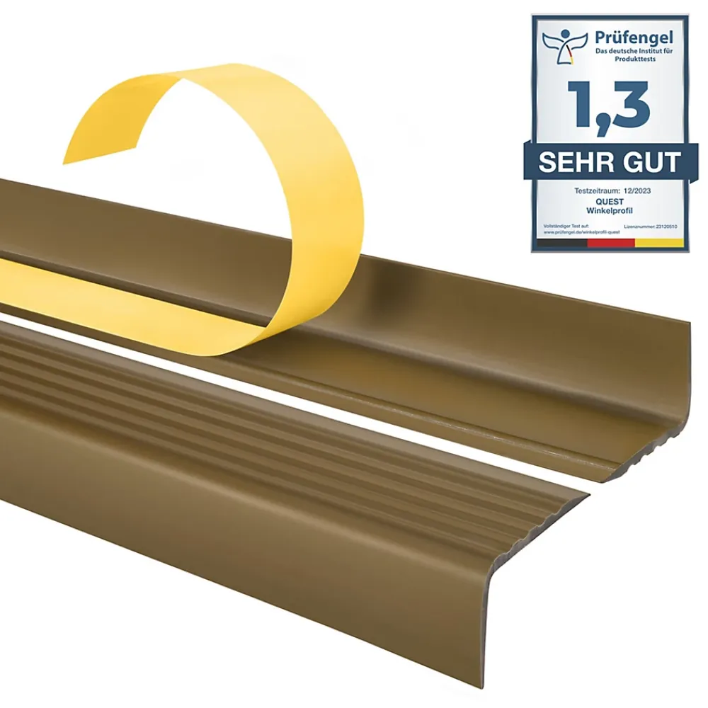 Quest Nez de marche PVC 40x25mm, , profilé d'escalier ND, auto-adhésif, antidérapant, d'escalier-protection, laiton, 1.3m- Nez De Marche|Nez De Marche