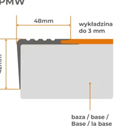 Quest Nez de marche PVC 48x42mm, , profilé d'escalier PMW, auto-adhésif, antidérapant, d'escalier-protection, gris, 1.5m- Nez De Marche|Nez De Marche