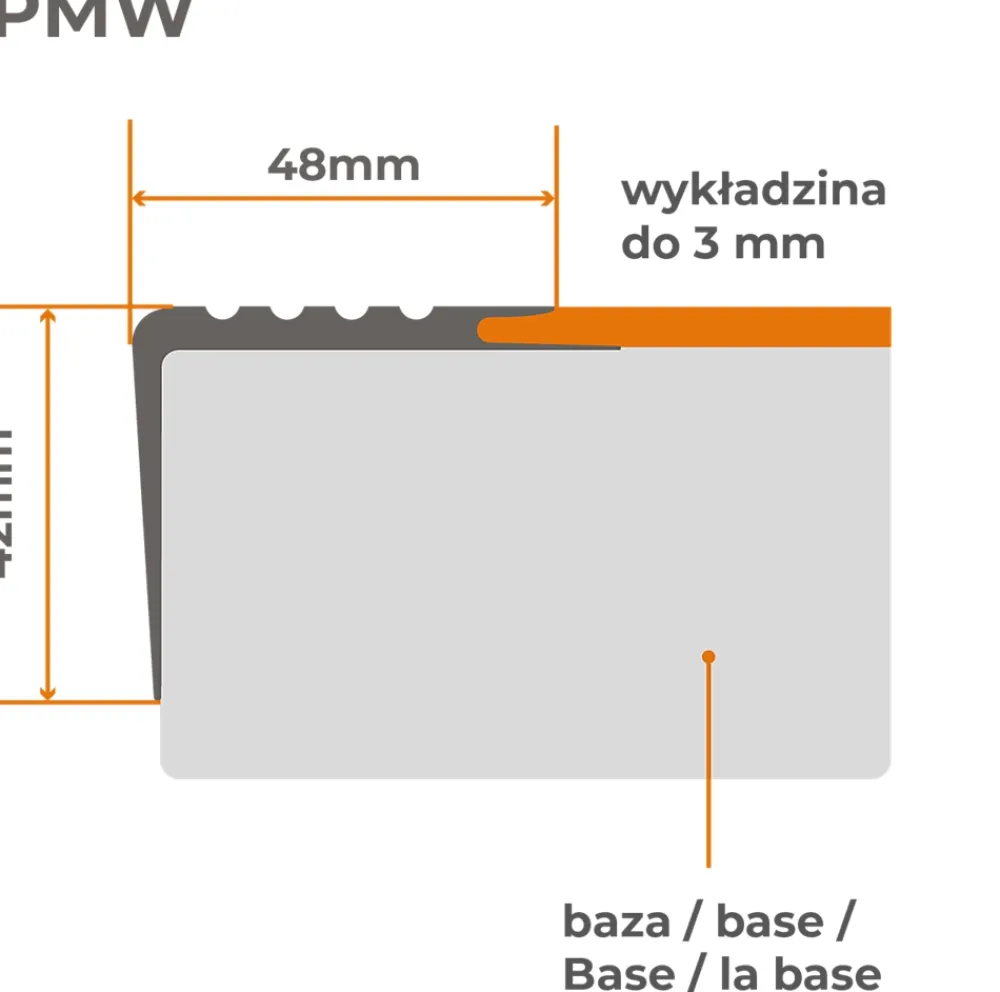 Quest Nez de marche PVC 48x42mm, , profilé d'escalier PMW, auto-adhésif, antidérapant, d'escalier-protection, gris, 1.5m- Nez De Marche|Nez De Marche