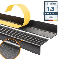 Quest Nez De Marche|Nez De Marche<Nez de marche PVC 40x25mm, , profilé d'escalier ND, auto-adhésif, antidérapant, d'escalier-protection, noir-argent, 2m