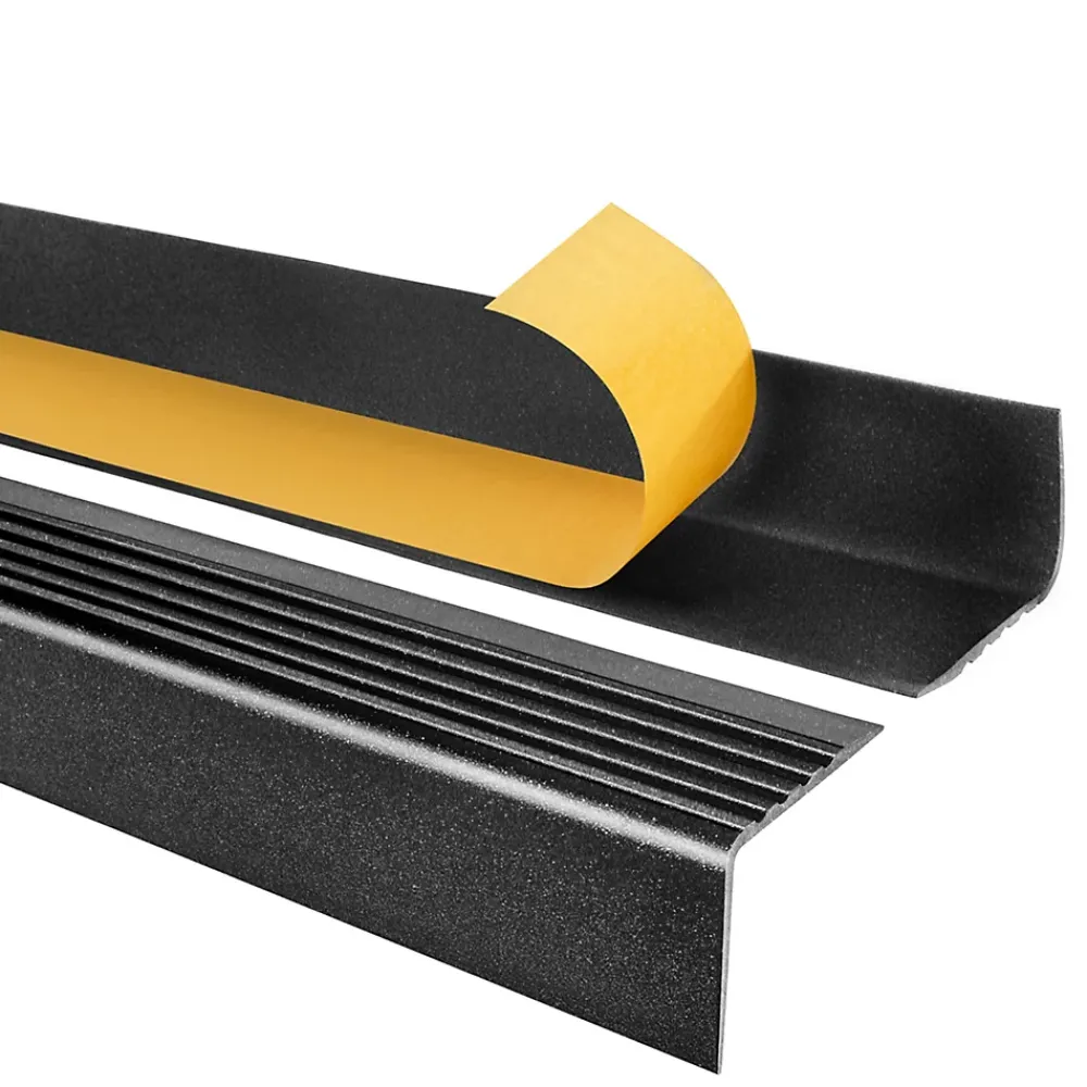 Quest Nez de marche PVC 50x42mm, , profilé d'escalier RGP, auto-adhésif, antidérapant, d'escalier-protection, noir-argent, 0.7m- Nez De Marche|Nez De Marche