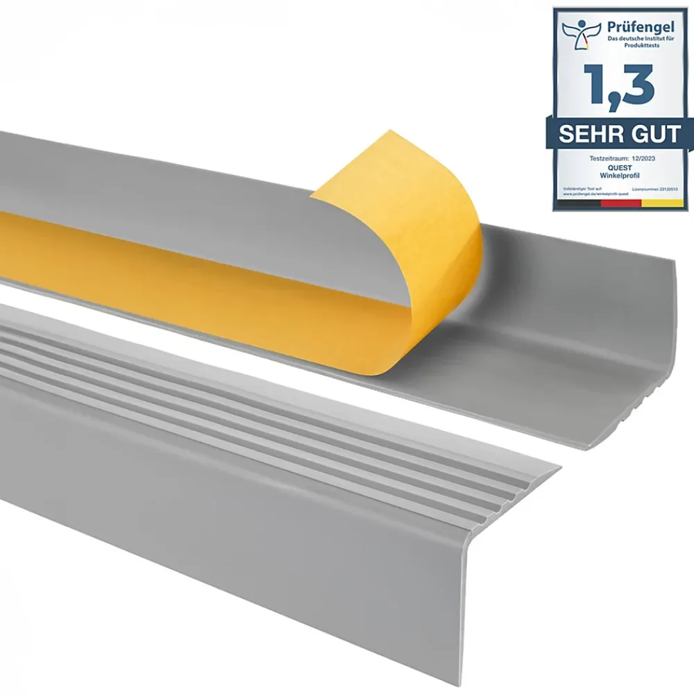Quest Nez de marche PVC 50x42mm, , profilé d'escalier RGP, auto-adhésif, antidérapant, d'escalier-protection, gris, 1m- Nez De Marche|Nez De Marche