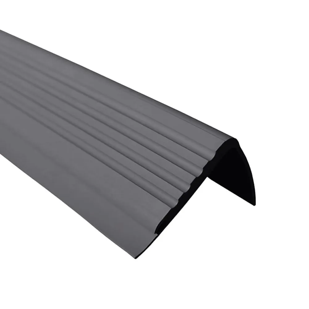 Quest Nez de marche PVC 48x42mm, , profilé d'escalier PMW, auto-adhésif, antidérapant, d'escalier-protection, gris foncé, 0.9m- Nez De Marche|Nez De Marche