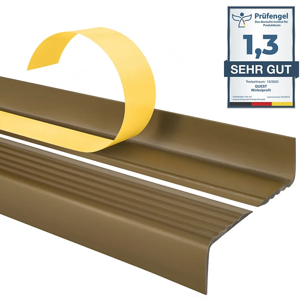 Quest Nez de marche PVC 40x25mm, , profilé d'escalier ND, auto-adhésif, antidérapant, d'escalier-protection, laiton, 1.8m- Nez De Marche|Nez De Marche