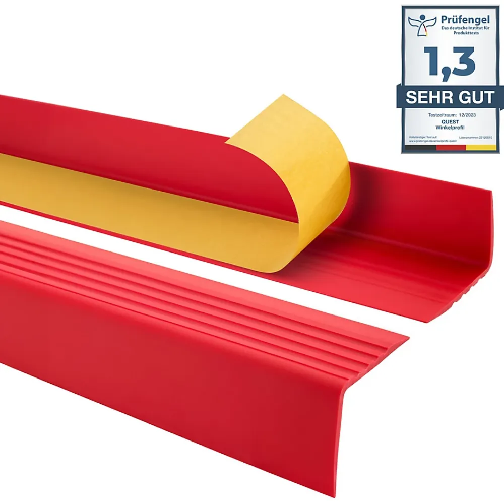 Quest Nez de marche PVC 50x50mm, , SST, profilé d'escalier RGP-O, auto-adhésif, antidérapant, d'escalier-protection, Rouge, 1.3m- Nez De Marche|Nez De Marche