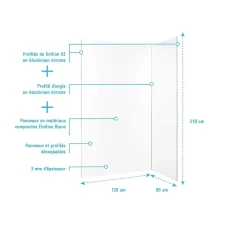 Aurlane Panneau Mural De Salle De Bains<Pack 2 Panneaux Muraux en Aluminium Blanc 80+120x210 cm + Profilés Chrome