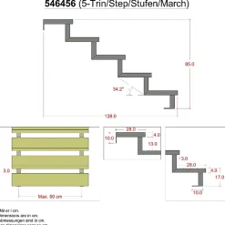 Vinuovo Accessoire D'Escalier<Pack 3 pièces - Limon acier galvanisé 5 marches - H 85cm - Option contremarches