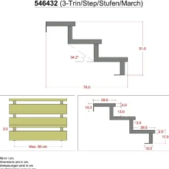 Vinuovo Accessoire D'Escalier<Pack 3 pièces - Limon acier galvanisé 3 marches - H 51cm