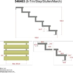 Vinuovo Accessoire D'Escalier<Pack 2 pièces - Limon acier galvanisé 6 marches - H 102cm - Option contremarches