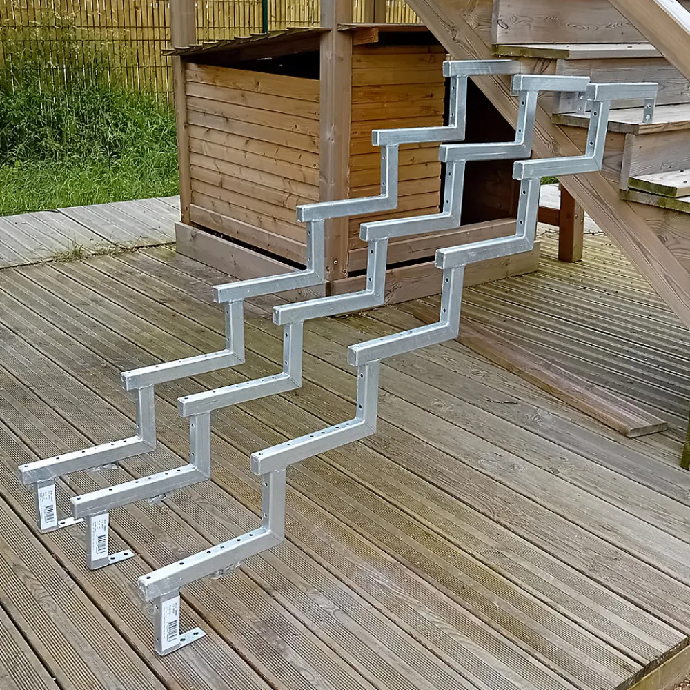 Vinuovo Accessoire D'Escalier<Pack 3 pièces - Limon acier galvanisé 6 marches - H 102cm - Option contremarches