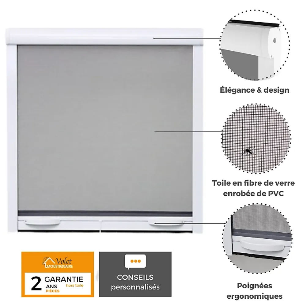 Volet-Moustiquaire Pack éco de 4 moustiquaires enroulables alu H145 cm x L130 cm blanc- Moustiquaire Pour Fenêtre