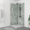 Galedo Pack de 2 panneaux muraux de salle de bains, vert effet pierre avec profilés noirs, l.90+90 x H.210 x P.0,3 cm, Homestone- Panneau Mural De Salle De Bains