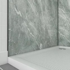 Galedo Pack de 2 panneaux muraux de salle de bains, vert effet pierre avec profilés noirs, l.90+90 x H.210 x P.0,3 cm, Homestone- Panneau Mural De Salle De Bains