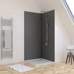 Galedo Pack de 2 panneaux muraux de salle de bains, gris foncé avec profilés noirs, l.90+90 x H.210 x P.0,3 cm, Alucolors- Panneau Mural De Salle De Bains
