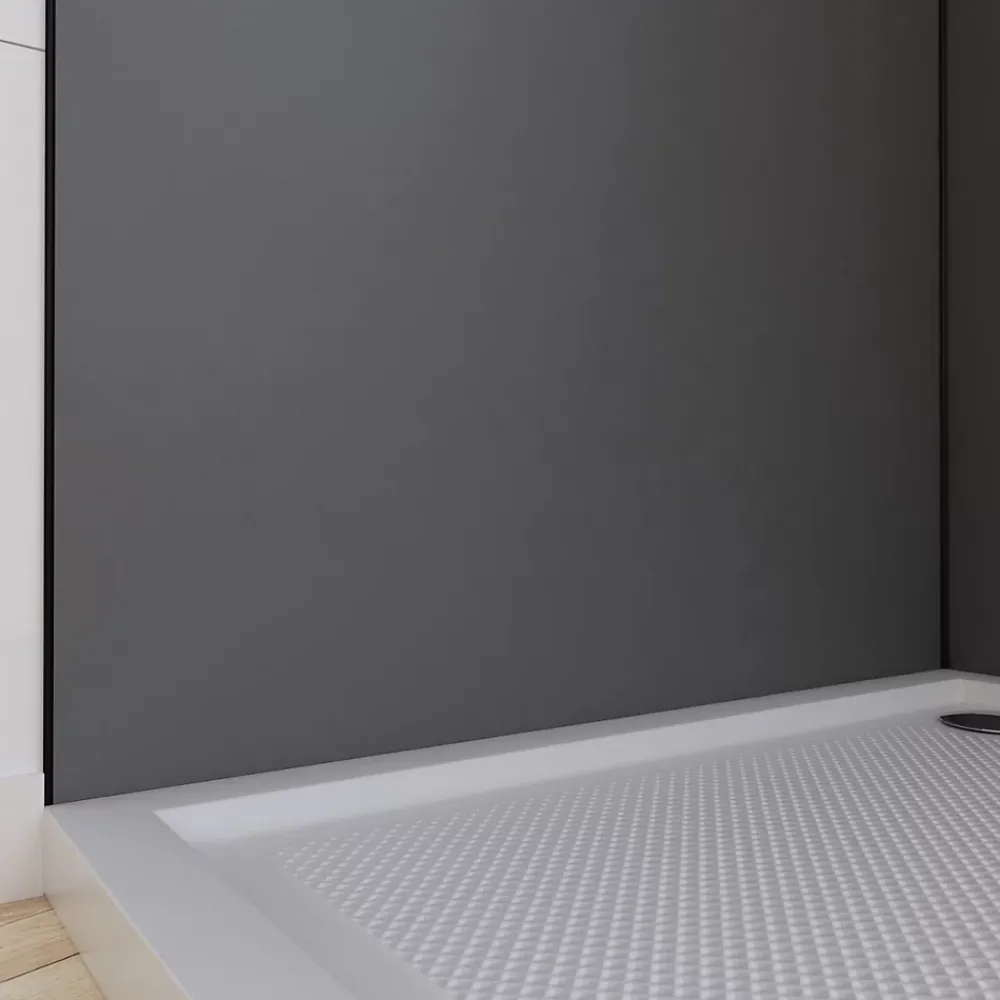Galedo Pack de 2 panneaux muraux de salle de bains, gris foncé avec profilés noirs, l.90+90 x H.210 x P.0,3 cm, Alucolors- Panneau Mural De Salle De Bains