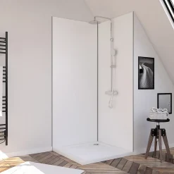 Galedo Pack de 2 panneaux muraux de salle de bains, blanc avec profilés noirs, l.90+90 x H.210 x P.0,3 cm, Alucolors- Panneau Mural De Salle De Bains