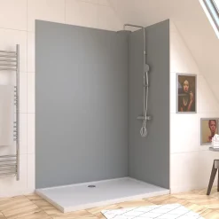 Galedo Pack de 2 panneaux muraux de salle de bains, gris avec profilés chromés, l.120+90 x H.210 x P.0,3 cm, Alucolors- Panneau Mural De Salle De Bains