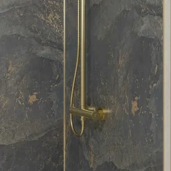 Galedo Pack de 2 panneaux muraux de salle de bains, gris et doré effet pierre avec profilés dorés, l.120+90 x H.210 x P.0,3 cm, Homestone- Panneau Mural De Salle De Bains